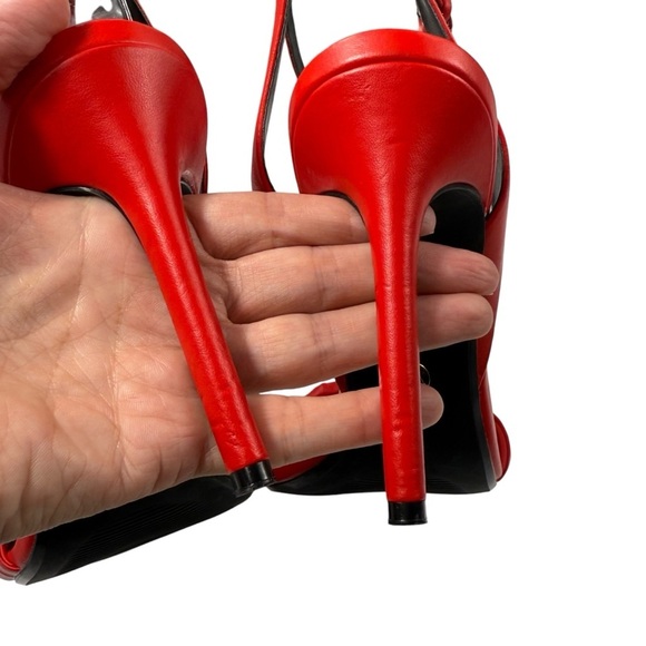 Zara red leather ankle strap gold chain link heels size 38 blogger favorite - Picture 6 of 8